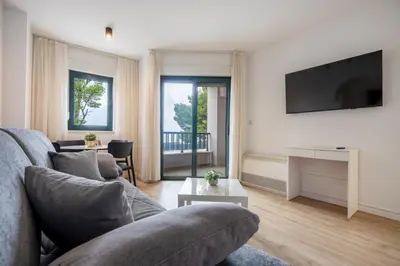 TV i/ili zabavni centar u objektu Apartments Lucija Makarska-first row to the sea
