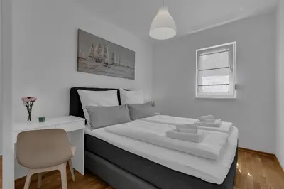 Krevet ili kreveti u jedinici u objektu Luxury and modern apartment with sea view and garage