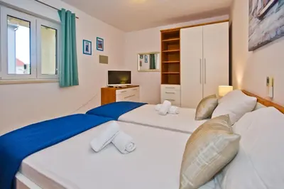 Krevet ili kreveti u jedinici u objektu Amazing Sea View Apartment Hvar Town 6 P