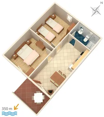 Tlocrt objekta Apartments with a parking space Bol, Brac - 5641