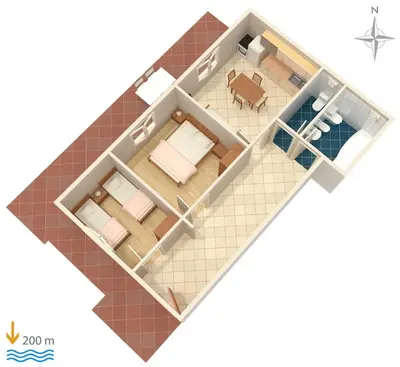 Tlocrt objekta Apartments with a parking space Baska Voda, Makarska - 6057
