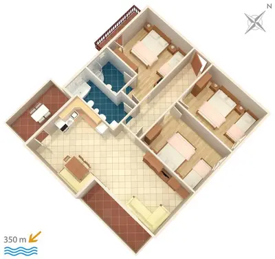 Tlocrt objekta Apartments with a parking space Mali Rat (Omis) - 7482