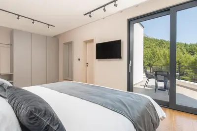 TV i/ili zabavni centar u objektu Villa Ivana with Heated Pool, Hot Tube, Sea View