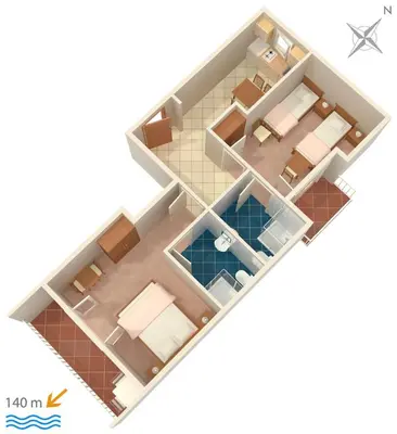 Tlocrt objekta Apartment Brela 2752b