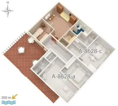Tlocrt objekta Apartments with a parking space Povlja, Brac - 8628