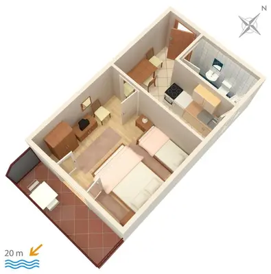 Tlocrt objekta Apartments by the sea Pisak, Omis - 1001
