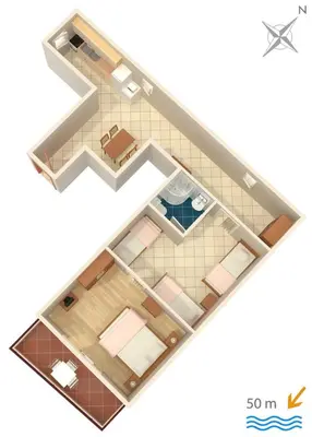 Tlocrt objekta Apartments by the sea Promajna, Makarska - 2673