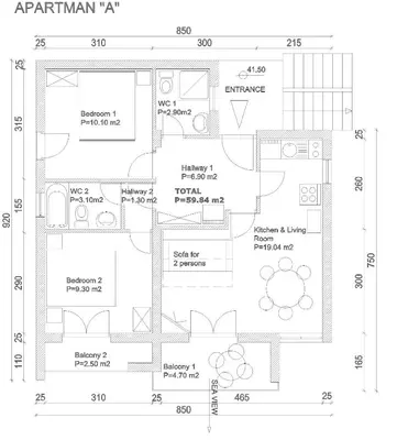 Tlocrt objekta Apartments Vucak