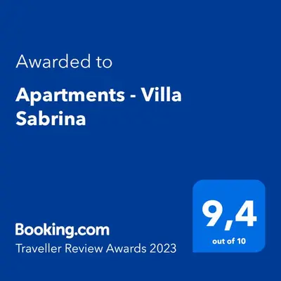 Certifikat, nagrada, logo ili neki drugi dokument izložen u objektu Apartments - Villa Sabrina