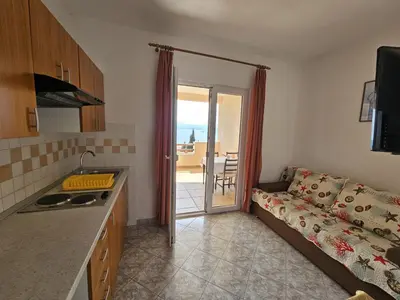 Krevet ili kreveti u jedinici u objektu Apartment in Duce with sea view, balcony, air conditioning, W-LAN 5067-3