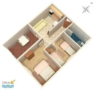 Tlocrt objekta Apartment in Duce with sea view, balcony, air conditioning, W-LAN 5067-4