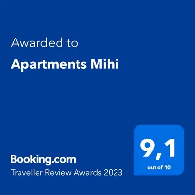 Certifikat, nagrada, logo ili neki drugi dokument izložen u objektu Apartments Mihi