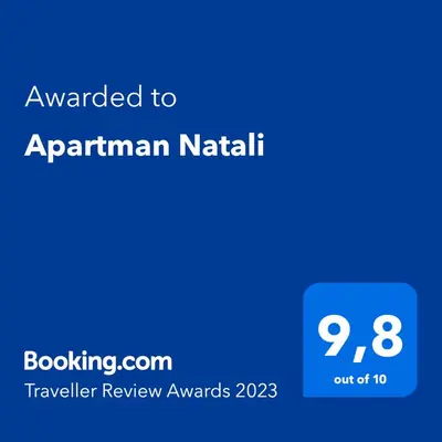 Certifikat, nagrada, logo ili neki drugi dokument izložen u objektu Apartman Natali
