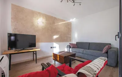 TV i/ili zabavni centar u objektu Holiday Home Zvecanje With Outdoor Swimming Pool 326