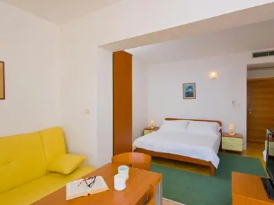 Krevet ili kreveti u jedinici u objektu Studio apartment in Brela with a sea view, terrace, air conditioning, WiFi 201-8