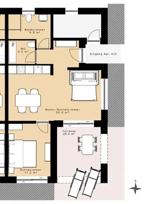 Tlocrt objekta Nautilus-Bay Suites - Zweizimmer-Suite 410