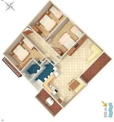 Tlocrt objekta Apartment in Dugi Rat with sea view, balcony, air conditioning, WiFi 5113-3